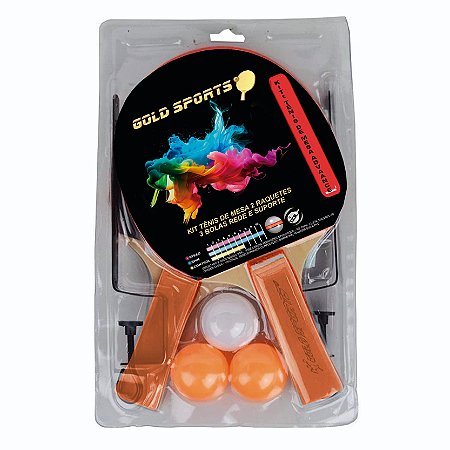 Kit tênis de Mesa Gold Sports Advance - 2 raquetes 3 bolas rede e suporte