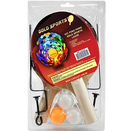 Kit Ping Pong Gold Sports Lazer - 2 raques 3 bolas rede e suporte