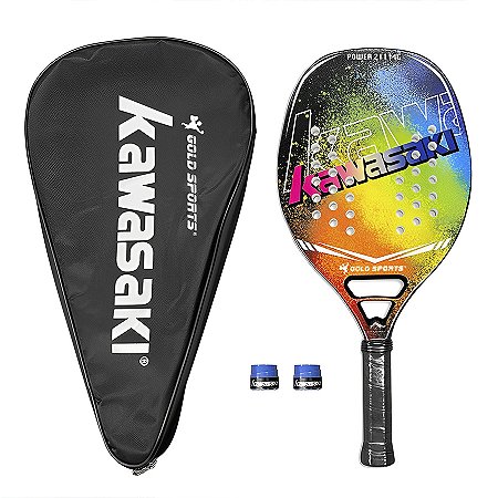 Kit Raquetes Beach Tennis  Gold Sports Power 211MC Kawasaki Carbon -  2 Overgrip e Capa