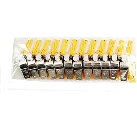 Kit de 12 Apitos Gold Sports de Metal com Bolinha de Cortiça e Cordão de Pescoço