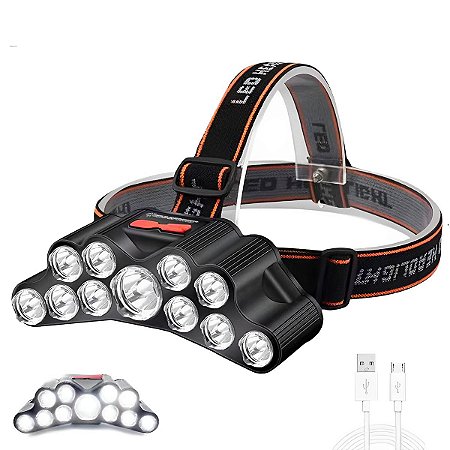 Lanterna Cabeça Gold Sports Holofote 11 Led Recarregável 4 Model Bateria de Lítio A Prova Água