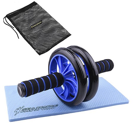 O Kit Roda Abdominal Dupla Gold Sports Exercise Pro - 2 rodas 1 Tapete de Apoio e 1 Mesh Bag