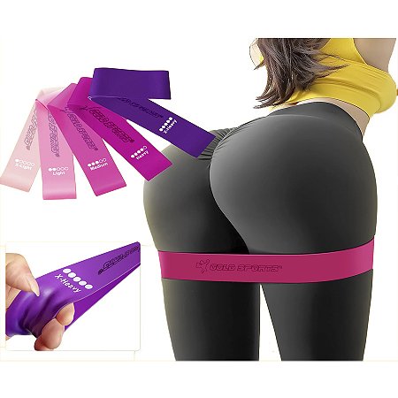 Kit de 5 Faixas Elásticas Gold Sports Female mais uma Sacola para Transporte
