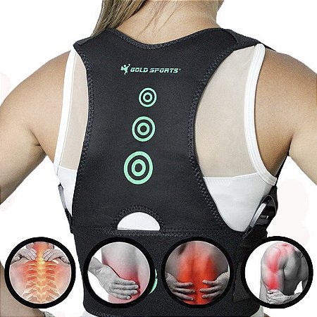 Cinta Colete Corretor Postural Lombar  Gold Sports Com Estrutura Para Coluna Ortopédico Ajustável