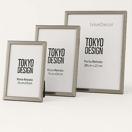 Kit 3 Porta Retratos (10x15cm/15x20cm/20x25cm) Prata Espelhado Vidro