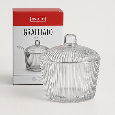 Açucareiro com Colher Graffiato em Vidro 8x9cm 200ml - Hauskraft