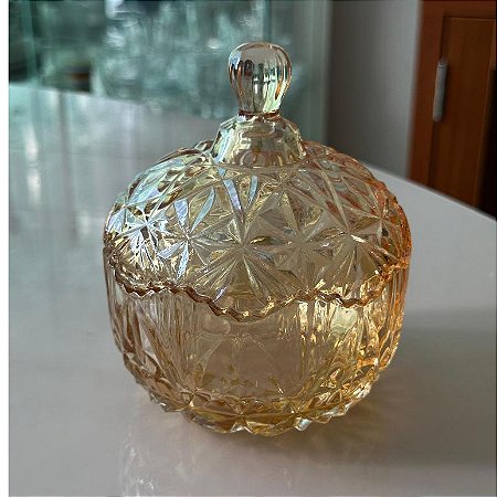 Bomboniere Baleiro De Vidro Ambar Cristal Gold Romenia Gold 250ml