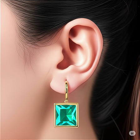 Brinco Quadrado Radiante Verde Claro Banhado a Ouro 18k