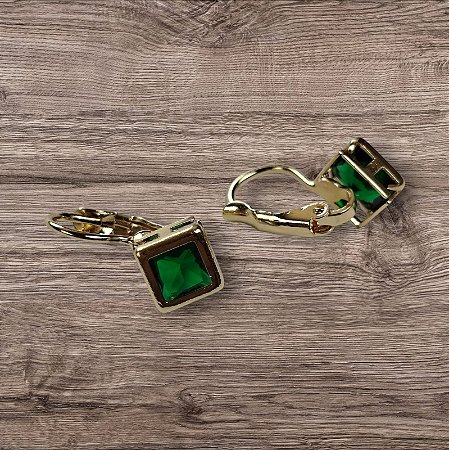 Brinco Quadrado Radiante Verde Banhado a Ouro 18k