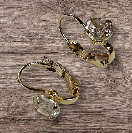 Brinco Argolinha Dourada Solitário Zircônia Cristal