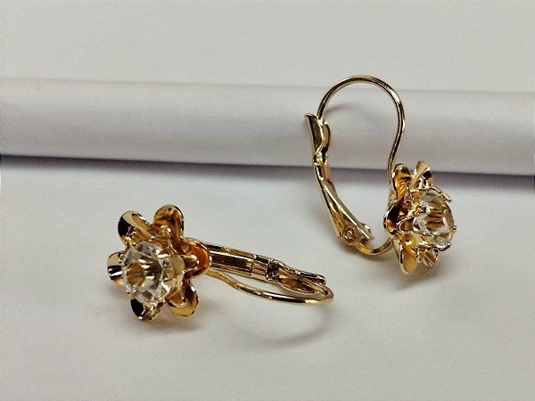 Brinco Floral com Pedra Transparente