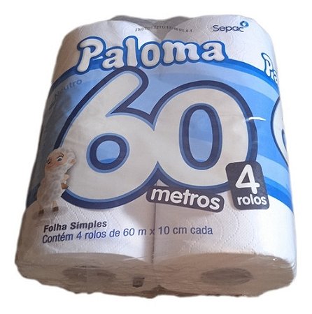 Papel Higiênico Paloma Pacote Com 4 Rolos De 60 Metros.