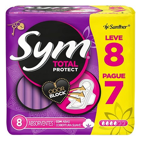 Absorvente Com Abas Total Protect Suave Sym Pacote Leve 8 Pague 7 Unidades