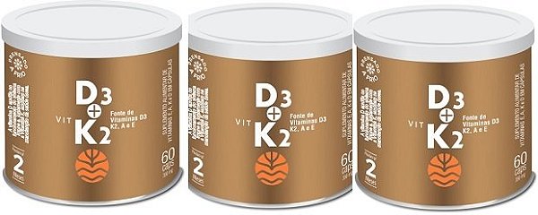Vitamina D3 + Vitamina K2 - Kit com 3 Unidades de 60 Cápsulas