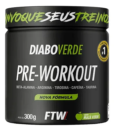 Suplemento Em Pó Pre Treino Pre Workout 300g Sabor Maça Verde FTW - DIABO VERDE