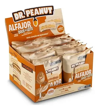 Alfajor Com Whey Protein Bolacha 12un De 55g Cada Dr Peanut Sabor Doce De Leite Com Chocolate Branco