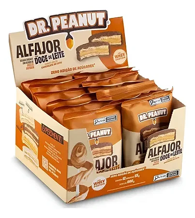 Alfajor Com Whey Protein Bolacha 12un De 55g Cada Dr Peanut Sabor Doce De Leite
