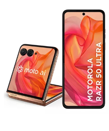 Motorola Razr 50 Ultra - 512GB 24GB (12GB RAM+12GB Ram Boost) Tela dobrável 6,9" pOLED e externa 4” Moto AI camera IPX8 - Peach Fuzz