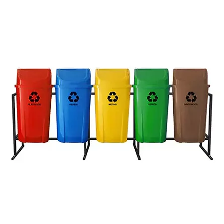 Conjunto Coleta Seletiva Dutra Plásticos 60L com 5 Lixeiras.