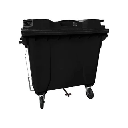 Container Plástico 1000 Litros Preto Com Pedal
