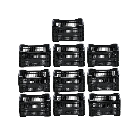 Kit 10 unidades - Caixa Plástica Agrícola Vazada - 20 KG 50 litros PRETA