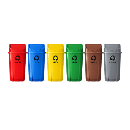 Jogo com 6 Lixeiras para Coleta Seletiva 60 Litros Sem Suporte