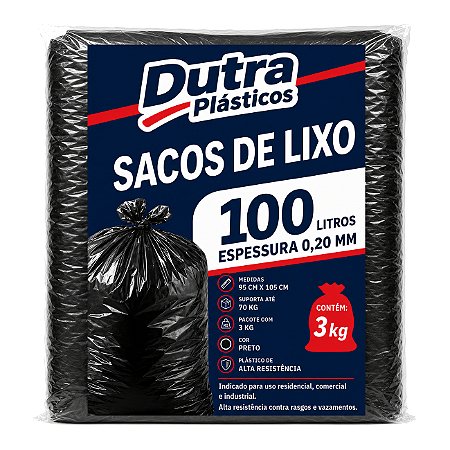 Saco para Lixo 100 Litros Preto – Espessura 0,20 mm Pacote com (3 kg)