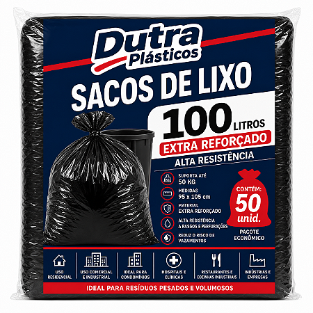 Saco para Lixo 100 Litros Preto 95x105 cm – Extra Reforçado (5Kg)