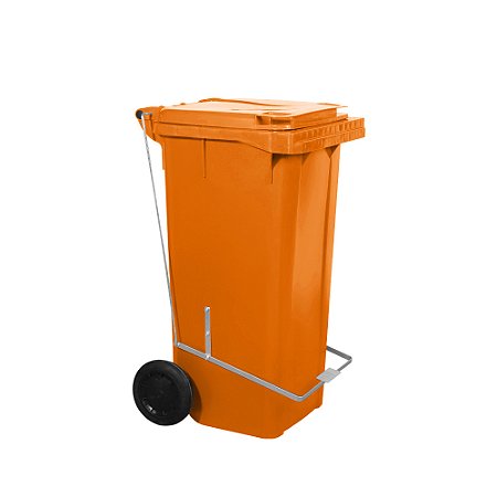 Carro Coletor 120 Litros Laranja Com Pedal