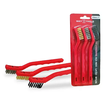 Kit 3 escovas aco inox-latão-nylon