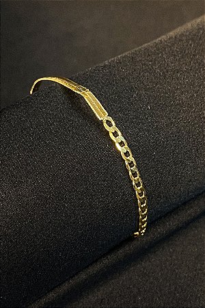 Pulseira Meia Fita Meia Corrente Banhado em Ouro 18k (PL0071)