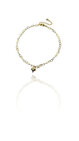 Tornozeleira Corrente de Coração Com Pingente De Coração Banhado em Ouro 18k