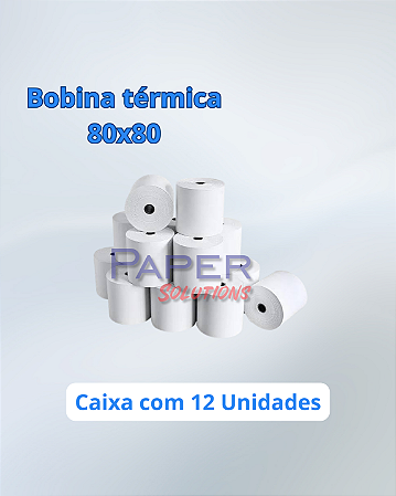 Bobina Térmica 80x80 para Impressora e PDV - Caixa com 12 Unidades