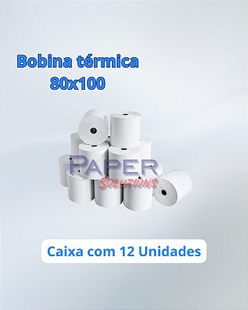 Bobina Térmica 80x100 para Impressora e PDV - Caixa com 10 Unidades