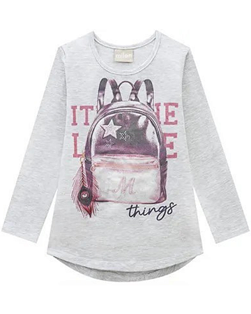 Blusa Milon Infantil Meia Estação Menina com Estampa de Mochila - 8 Anos