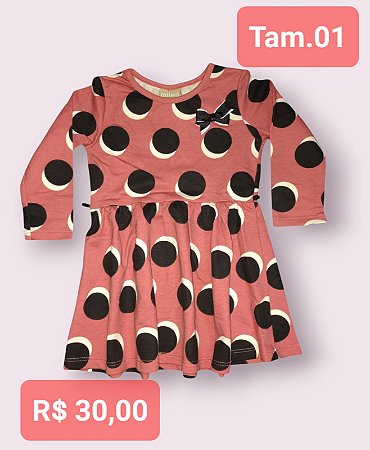 Vestido Infantil Manga Longa Feminina Tamanho 1