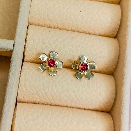 Brinco baby flor em ouro 18k com pedra de zircônia