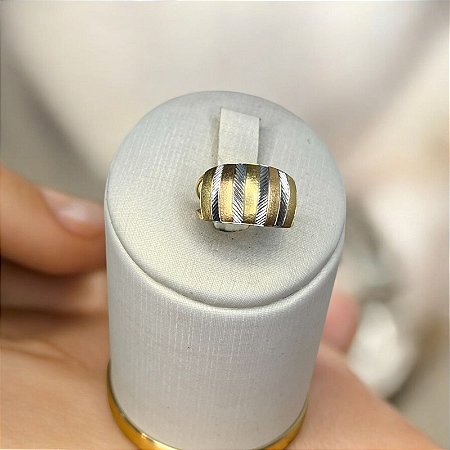 Anel de ouro 18k trabalhado ouro branco e amarelo nº16