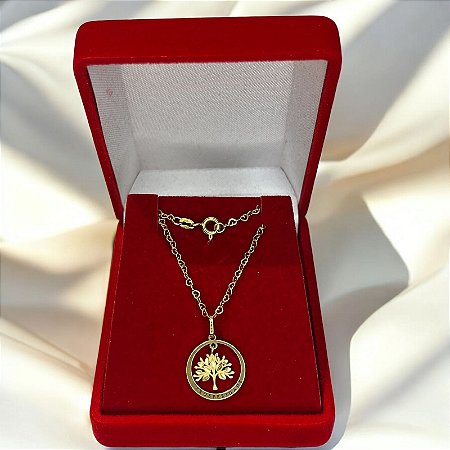Cordão com Pingente Árvore da Vida em Ouro 18k 45cm