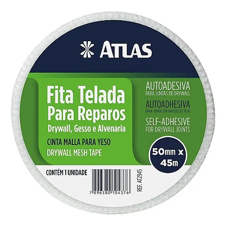 Atlas Fita Telada Reparos 50mmx45m Drywall, Gesso e Alvenaria