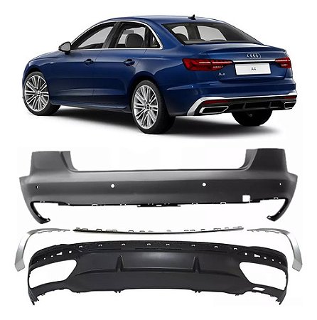 Kit Parachoque Traseiro com Friso e Spoiler Audi A4 2020 2021 2022 2024