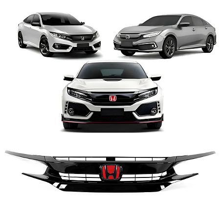 Grade Dianteira Com Emblema Civic G10 2017 2018 2019 2020 2021 Black Piano