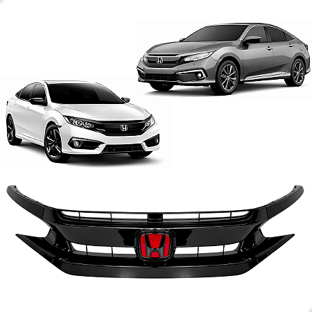 Grade Dianteira Com Emblema Civic G10 2017 2018 2019 2020 2021 Black Piano