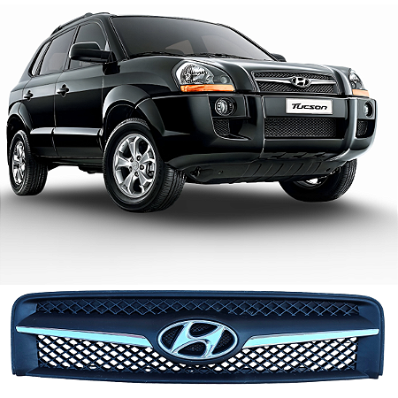 Grade Dianteira Friso Cromado Tucson 2005 2006 2007 2008 2009 2010 2011 2012 2016 Com Emblema