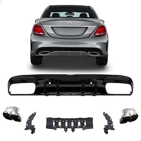 Kit Difusor Black Piano Mercedes C250 C300 C43 C63 2015 2016 2017 2018 2019