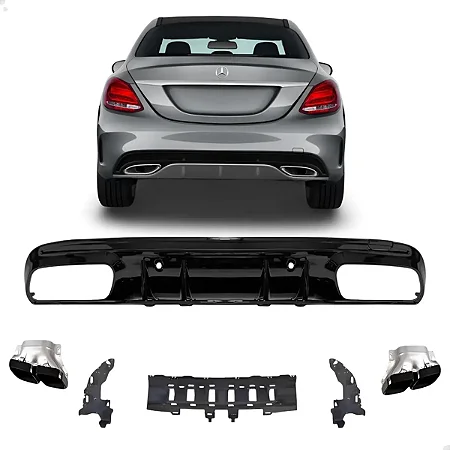 Kit Difusor Black Piano Mercedes C250 C300 C43 C63 2015 2016 2017 2018 2019