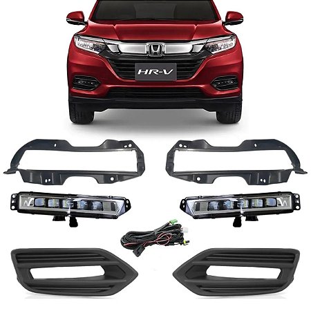 Kit Completo Grade Moldura Farol Milha Led Dianteiro Honda Hr-v Hrv 2019 2020 2021