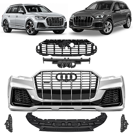 Parachoque Dianteiro Completo Grade Spoiler Moldura Milha Suporte Emblema Audi Q7 2021 2022 2023