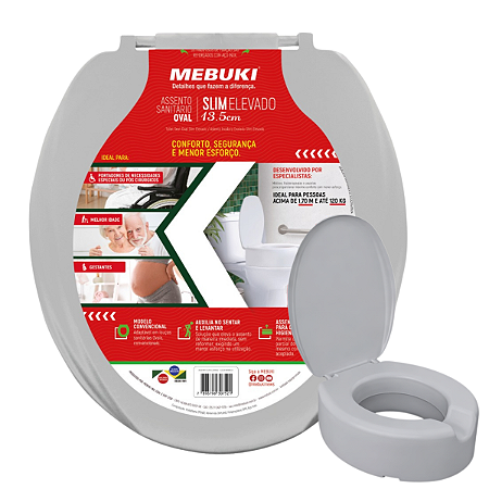 Assento Sanitário Elevado Oval 13,5cm De Altura Universal Cinza
