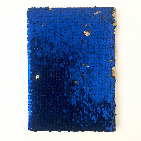 Caderno paetê Azul e Dourado